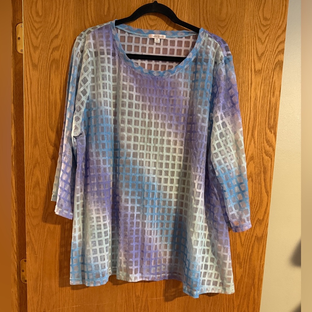 Erin London Purple and Blue Grid Blouse